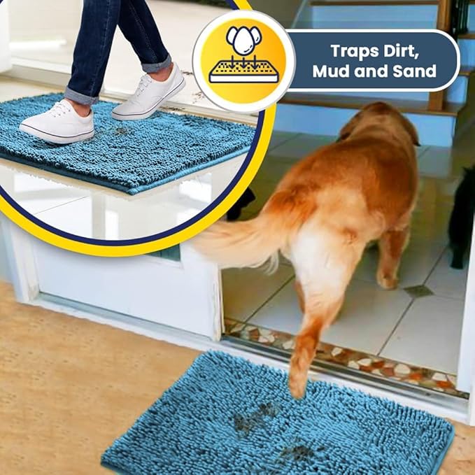 Muddy Mat® | Super Absorbent Door Mat Indoor, Microfiber Quick Dry Chenille Entryway Rug, Non-Slip Front Door Mat, Indoor Mats for Entryway, Machine Washable Pet Rug, Sky Blue 36"x60"