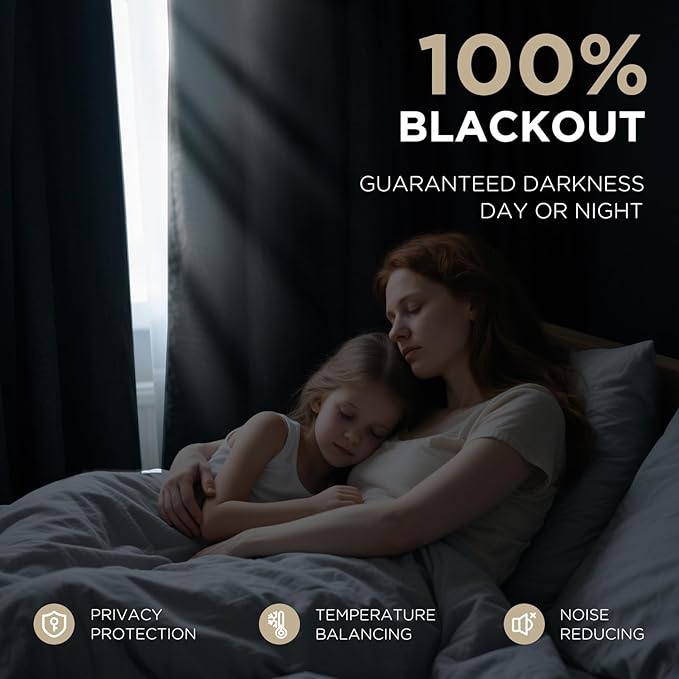 Joydeco Black 100% Blackout Curtains 90 Inch 2 Panels, Luxury Thermal Insulated Black Velvet Curtains for Bedroom Living Room, Soundproof Blackout Window Drapes, Rod Pocket & Back Tab (52W x 90L)