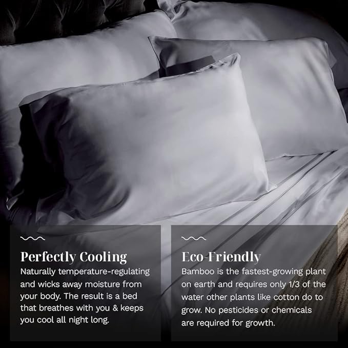 LUXOME Luxury Sheet Set | 100% Rayon (Viscose) from Bamboo | Queen Size - Stone | Deep Pockets | 4-Piece Set (Fitted, Flat, 2 Pillowcases)