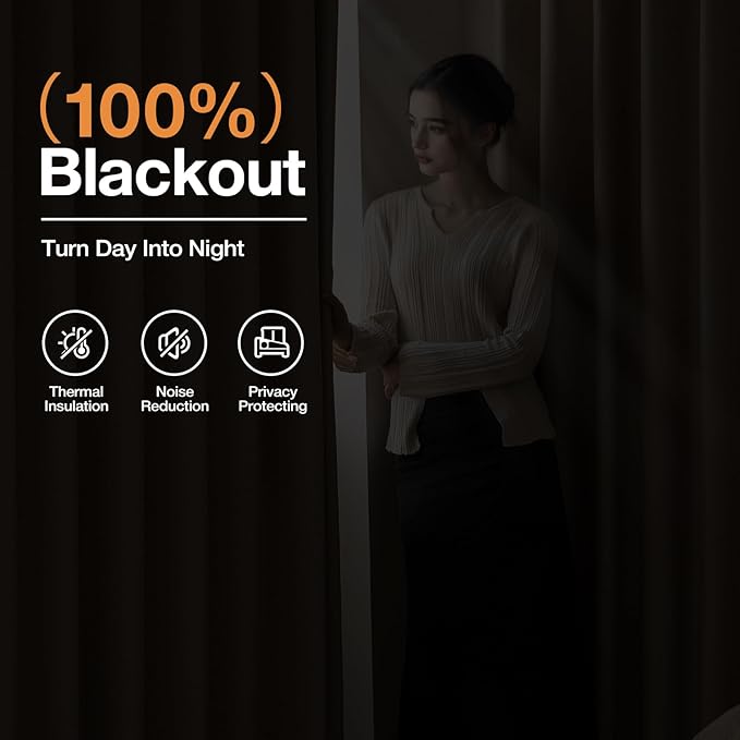 100% Blackout Curtains 84 Inch Length 2 Panels Set for Bedroom/Living Room, Grommet Linen-Look Textured Light Blocking Room Darkening Energy Saving Thermal Insulated Drapes (W52xL84, Taupe)