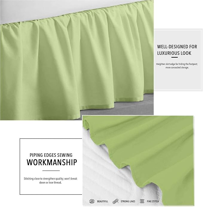 Sage Solid Ruffled Bed Skirt Short Queen-24 Inch Drop Split Corner, Microfiber Bedskirt with Platform Three Sided Coverage
