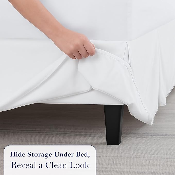 Twin Bed Skirt, Luxury 18 Inch Drop White Pleated Bed Skirt, Double Brushed Microfiber, Box Pleat Design, Wrinkle & Fade Resistant, Easy Fit Tailored Bedskirt for Twin Size Beds