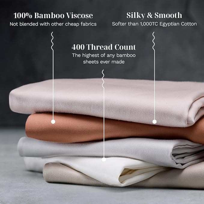 LUXOME Luxury Sheet Set | 100% Rayon (Viscose) from Bamboo | King Size - Dune | Deep Pockets | 4-Piece Set (Fitted, Flat, 2 Pillowcases)
