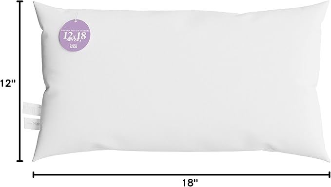 12x18 Lumbar Pillow by Looms and Linens with Down Alternative Rectangle Throw Pillow - USA Made Lumbar Pillow 18 x 12 Pack of 1