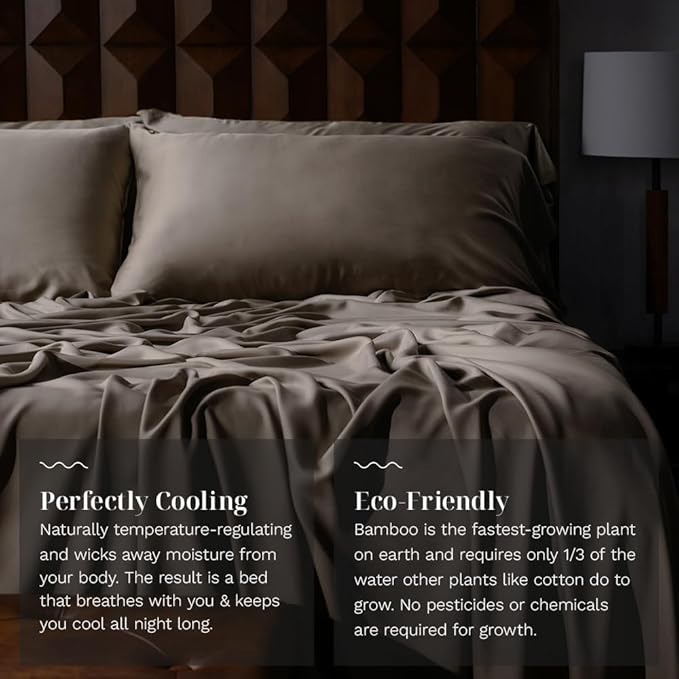 LUXOME 100% Rayon (Viscose) from Bamboo Pillowcase Set (Standard/Queen) | 400 Thread Count | Moisture-Wicking | Envelope Closure | Truffle