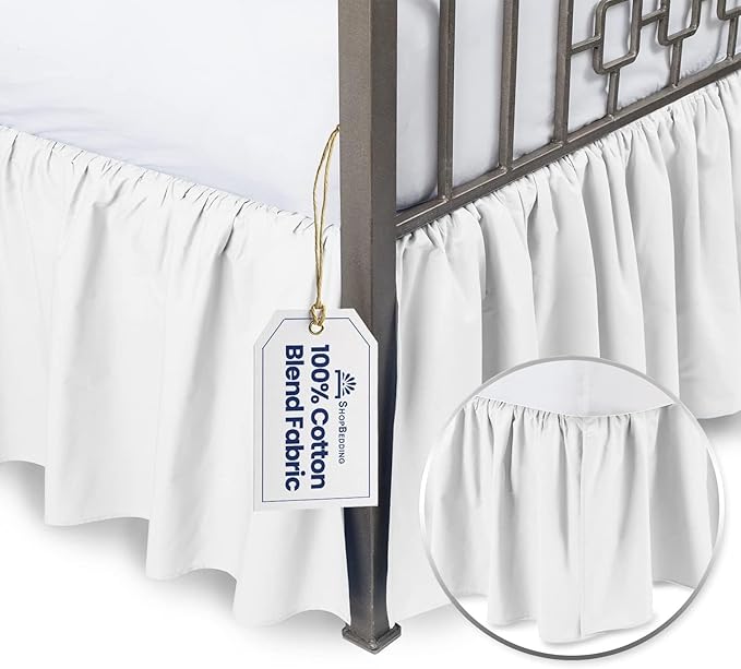 BLISSFORD White Bed Skirt Queen Size 14 inch Drop - with Split Corners - Cotton Blend Ruffled Bed Skirt, Dust Ruffle for Queen Size Bed, Platform White Bedskirt, Machine Washable