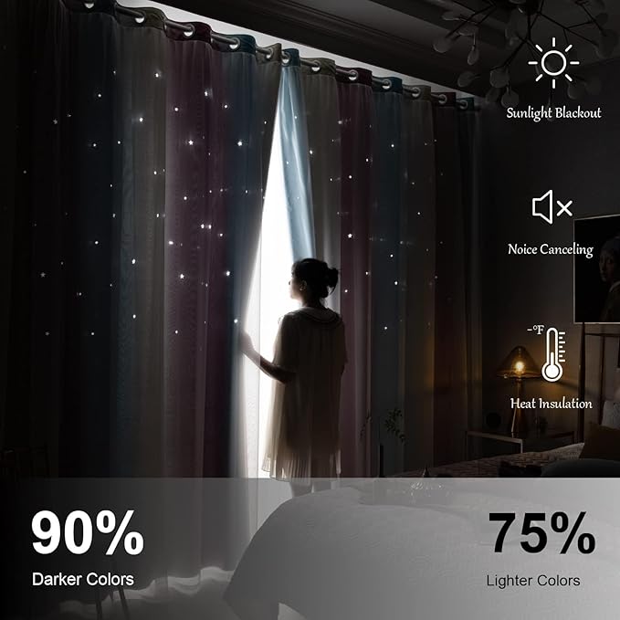 Star Blackout Curtains - Bedroom & Kids Rainbow Curtains, 108 Inch Long, Purple & Blue, 42 x 108 Inch, 2 Panels