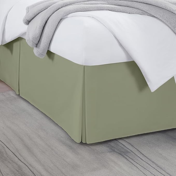 King Bed Skirt, Luxury 18 Inch Drop Sage Pleated Bed Skirt, Double Brushed Microfiber, Box Pleat Design, Wrinkle & Fade Resistant, Easy Fit Tailored Bedskirt for King Size Beds