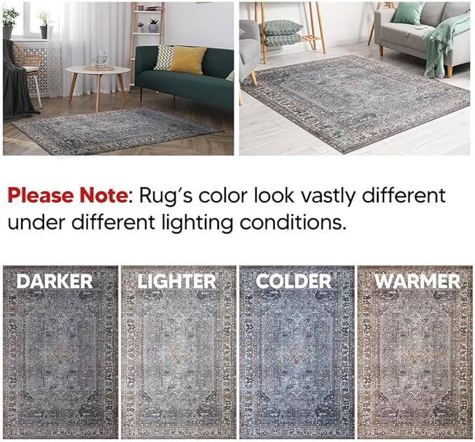 Keen Home Design 9x12 Rug - Machine Washable Area Rug with Non-Slip Backing, Ideal for Living Room, Dining Room, Bedroom - Vintage, Easy Clean, Durable, Low Pile Rug - (9' x 12')