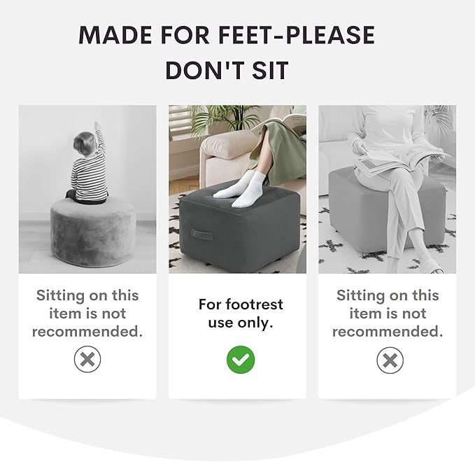 MeMoreCool Square Stuffed Pouf Ottoman Foot Rest, Floor Pouf Foot Stool with Foam Chunk Filling, Soft Stuffed Ottoman Footrest for Living Room, Light Grey