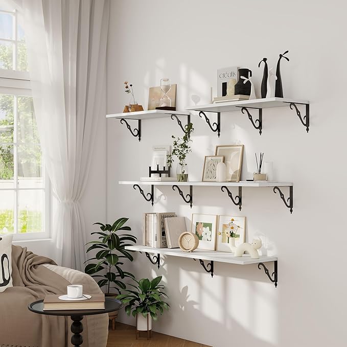 Dreamland Deep Floating Shelves, 55" W x 12" D Wall Shelves Set of 2, Wide Display Shelf Wall Mounted with Brackets, Bookshelf for Living Room, Bathroom, Bedroom, White