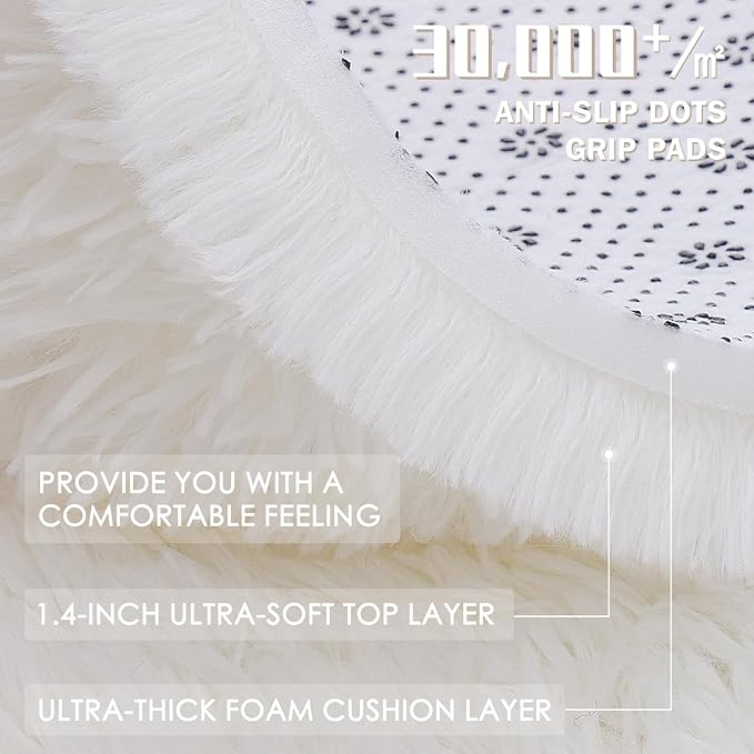 OLANLY 5x7 Machine Washable Large Area Rugs for Living Room, Bedroom, Soft Fluffy Shaggy Bedside Rug, Indoor Floor Carpet for Kids Girls and Boys, Dorms, Nursery, Home Decor Aesthetic, Ivory