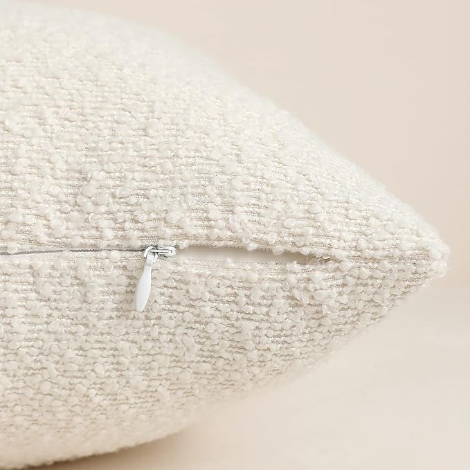 Jeneoo Ivory Decorative Lumbar Thick Throw Pillow Covers Fine Textured Boucle Couch Cushion Cases for Sofa Decor, Set of 2, 12 x 20 Inch