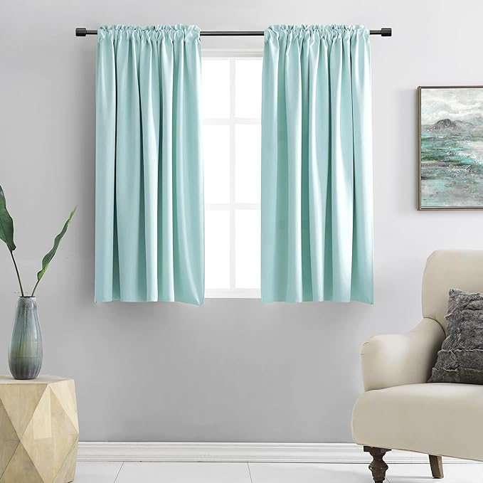 DONREN Aqua Color Curtain Drapes for Bedroom - Blackout Thermal Insulated Room Darkening Rod Pocket Curtains for Living Room (42 by 45 Inch,2 Panels)