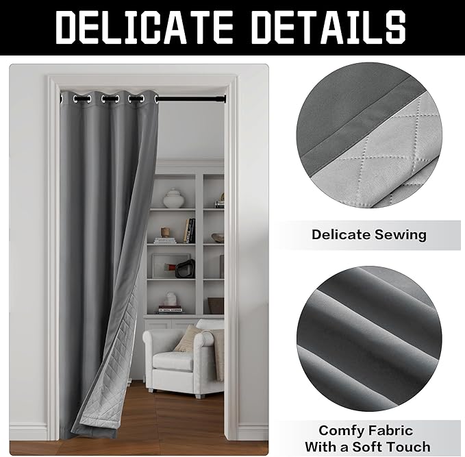 3-in-1 Layers Noise Cancelling Curtains for Bedroom Grommet Full Blackout Window Drapes Thermal Insulation Winter Curtains for Living Room (1 Panel, Grey, 50" x 84")