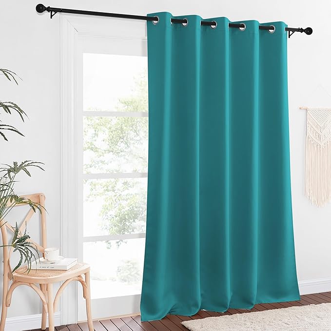 NICETOWN Patio Blackout Curtain Panels - Extra Wide Sliding Door Thermal Insulated Drape, Privacy Room Divider Curtain for Bedroom Office (Peacock Teal, 66 x 118 Inch Long)