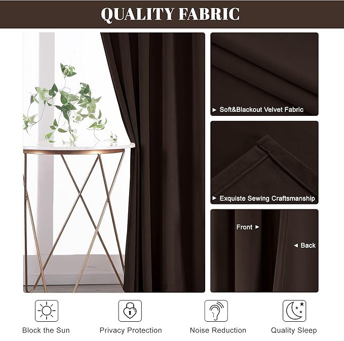 nanbowang Coffee Brown Velvet Curtains - 42 Inches Width 96 Inches Long Soft Curtain Rod Pocket Thermal Insulated Window Treatment for Bedroom 2 Panels