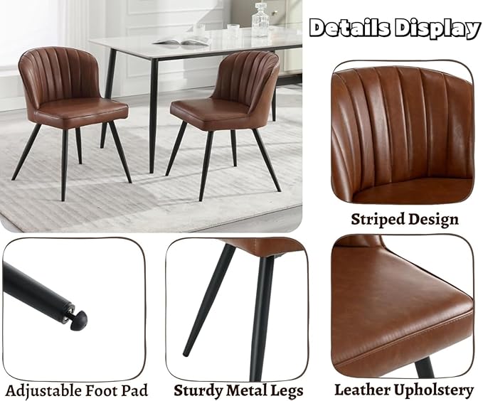 EALSON Modern Dining Chairs Set of 6 Upholstered Leather Accent Dining Room Chairs with Metal Legs Comfortable Armless Kitchen Chairs for Living Room/Dining Room, Brown