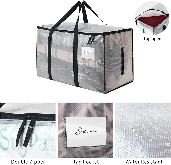 Heavy Duty 93L (24.5 Gallon) Stackable Storage Bins with Fully Openable Lids, Moving Bags Heavy Duty, Clear Plastic Totes for Moving Storage, Home Organization, Closet, Dorm Room 10 pack