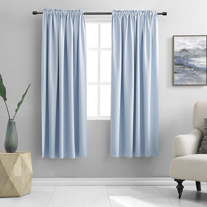 DONREN Living Room Curtain Panels,Energy Saving Thermal Insulated Room Darkening Drapes/Draperies (Light Blue,1 Pair,52 by 72 inch Length)