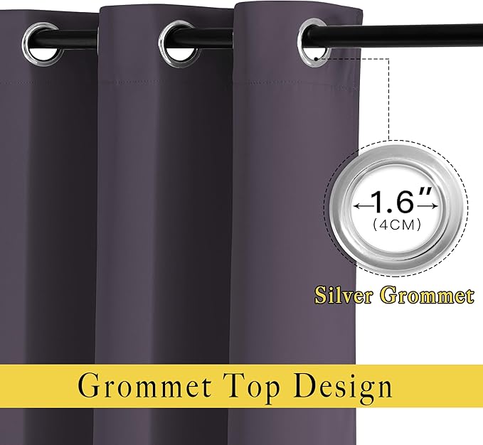 NICETOWN Blackout Curtain Panels 45 inches - Triple Weave Microfiber Home Thermal Insulated Solid Ring Top Blackout Curtains/Drapes for Bedroom(Set of 2, 52 x 45 Inch, Greyish Purple)