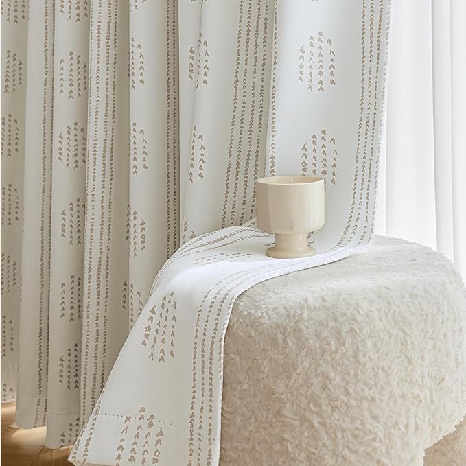 100% Boho Blackout Curtains 72 Inches Long for Bedroom, Taupe on Beige Patterned Bohemian Curtains for Living Room, Geometric Striped Thermal Insulated Window Drapes Gromment Top 2 Panels