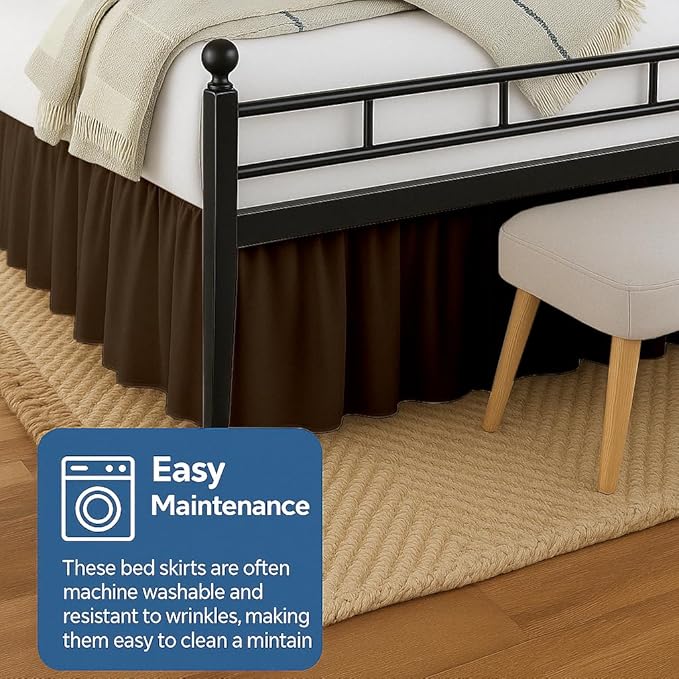 Ruffled Bed Skirt Split Corners with Platform, Tailored Fit Hotel Quality Wrinkle Free Ultra-Soft Microfiber Dust Ruffle, Upto 21 Inch Drop, King, Chocolate