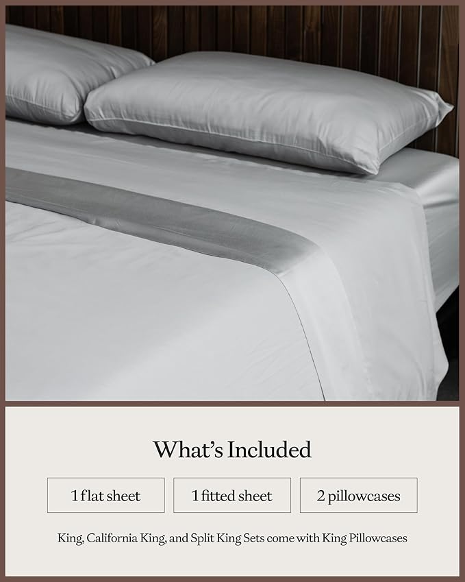 Cozy Earth Luxury Bed Sheet Set - 100% Viscose from Bamboo Fabric, Ultra-Soft & Breathable, Fits Regular & Deep Pocket Mattresses up to 20" - 5 Pieces Split King Sheet Set Light Grey