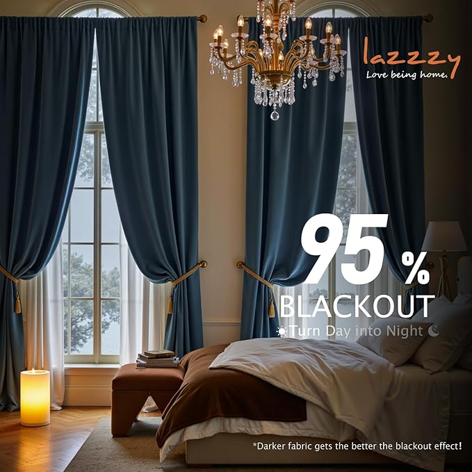 Lazzzy Velvet Blackout Curtains Thermal Insulated Room Window Drapes Super Soft Luxury Curtains for Living Room Bedroom Rod Pocket 2 Panels, Dark Slate, 52" W x 102" L