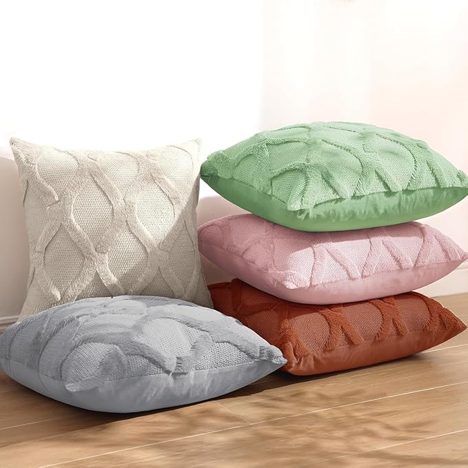 decorUhome Spring Throw Pillow Covers 12x20 Inch Set of 2, Soft Plush Faux Fur Wool Lumbar Grey Couch Pillow Covers, Decorative Neutral Pillow Cases for Bed Sofa Living Room Home Decor