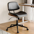 Armless Office Chair with Wheels, PU Leather Adjustable Height Desk Chair - 360° Swivel Ergonomic Computer Chair for Small Space, Modern Walnut Style, Home & Meeting Room, Black