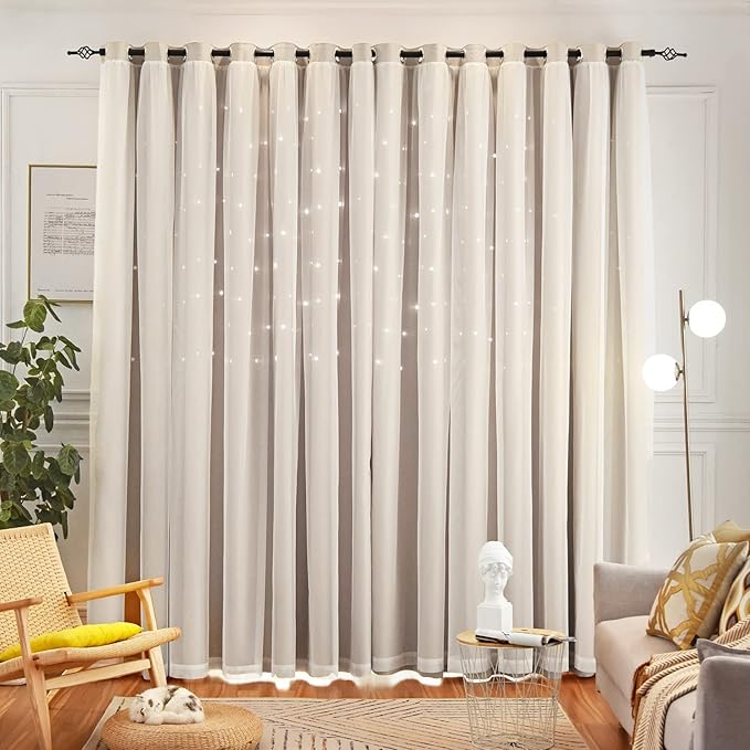 Star Blackout Curtains for Bedroom - Cream & Ivory, Beige - 84 Inch Long 2 Panel Set, 52 x 84 Inch