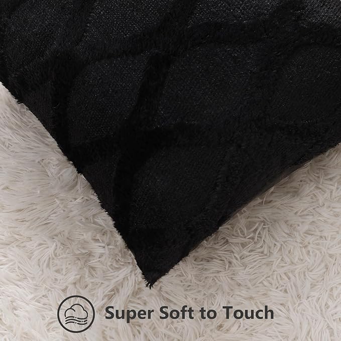 decorUhome Spring Throw Pillow Covers 18x18 Inch Set of 2, Soft Plush Faux Fur Wool Black Couch Pillow Covers, Decorative Neutral Pillow Cases for Bed Sofa Living Room Home Decor