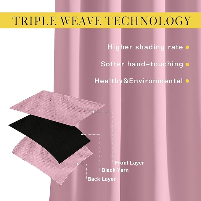 NICETOWN Crystal Pink Blackout Curtains 102 inch Length, Grommet Energy Saving Thermal Drapes Sound Reducing Heat Blocking Window Treatments for Living Room, 2 Panels, W52 x L102