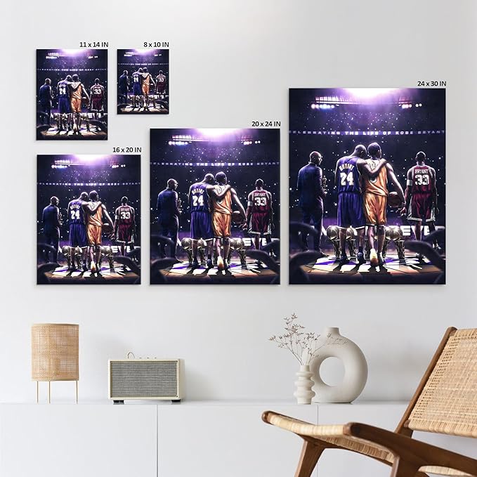 Kobe Bryant Legacy Canvas Wall Art Print Poster, Iconic Inspirational Sports Picture Artwork, Motivational Mamba Mentality Painting Wall Decor for Office Gym Home Living Room Bedroom, Framed 8x10inch