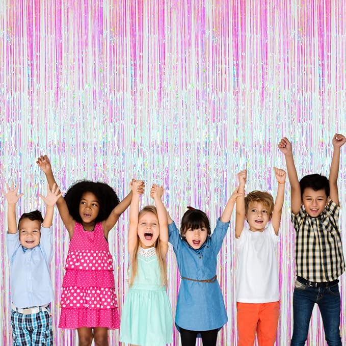 GOER 3.2 ft x 9.8 ft Metallic Tinsel Foil Fringe Curtains Party Photo Backdrop Party Streamers for Birthday,Graduation,New Year Eve Decorations Wedding Decor (5 Packs,Multicolor)