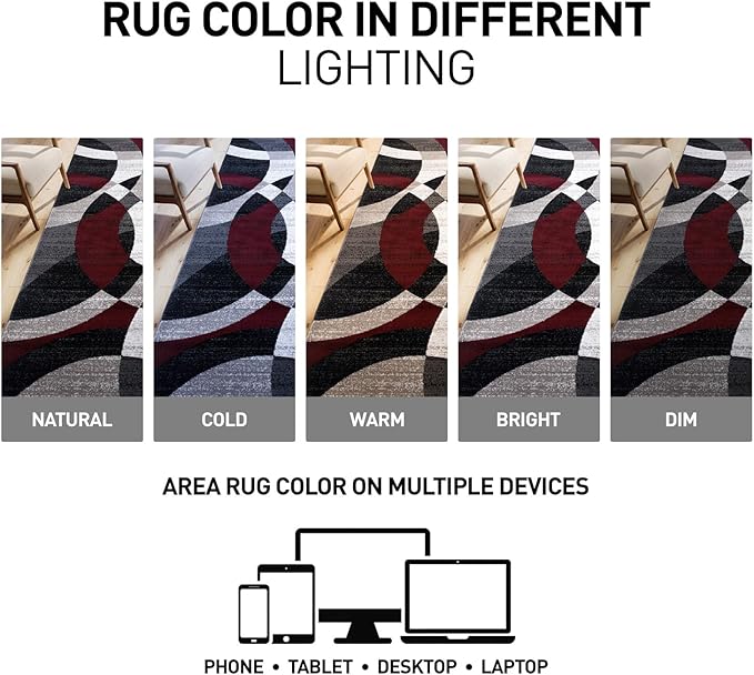 Rugshop Red Modern Geometric Indoor Medium Area Rug, Overlapping Circle Pattern, Fade Resistant, Non-Shedding, for Living Room, Bedroom and Home Office, 6'6" x 9'