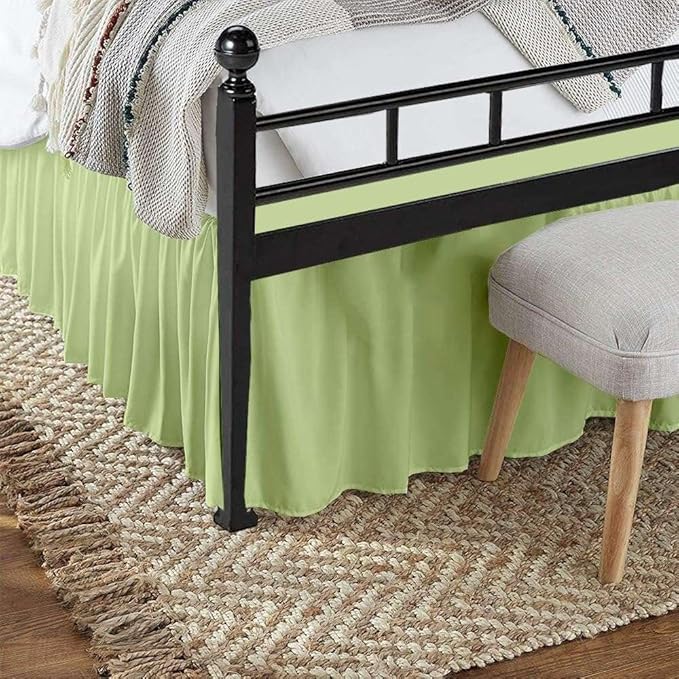 Sage Solid Ruffled Bed Skirt Short Queen-24 Inch Drop Split Corner, Microfiber Bedskirt with Platform Three Sided Coverage