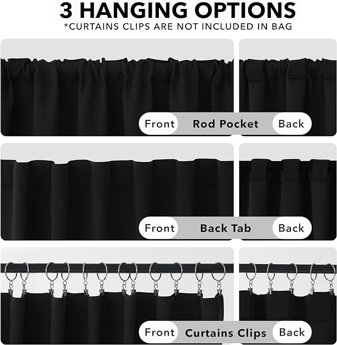 Deconovo Blackout Curtains, Thermal Insulated, W52 x L108 2 Panels, Back Tab, Machine Washable, Room-Darkening Drapes for Bedroom/Living Room Black