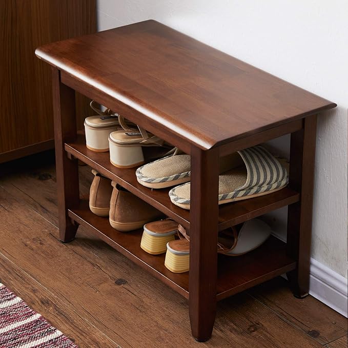 XKZG Storage Bench Wooden Shoe Rack Bench Rustic Solid Wood Entryway Bench (Brown,23.6")