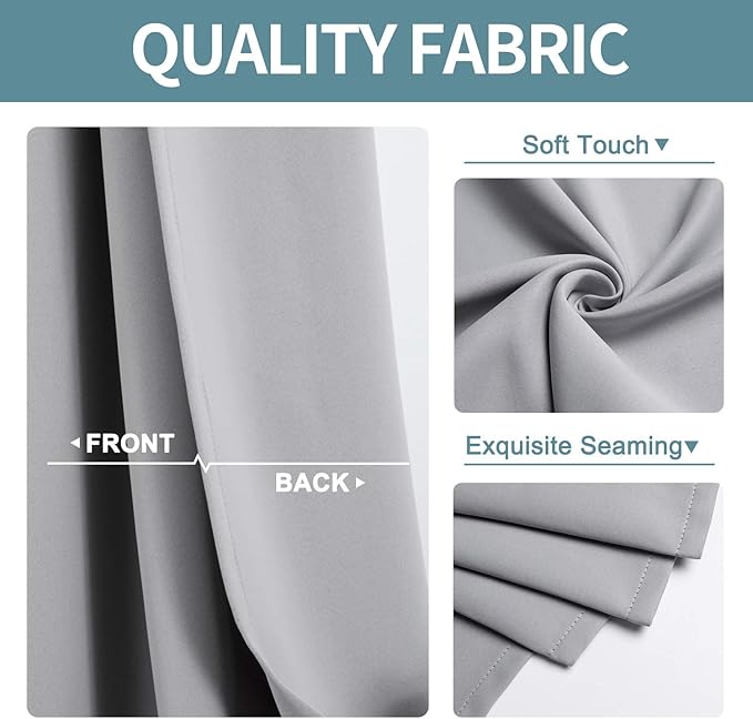 ChrisDowa Grommet Blackout Curtains for Bedroom and Living Room - 2 Panels Set Thermal Insulated Room Darkening Curtains (Light Grey, 52W x 45L )
