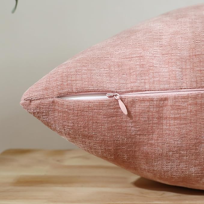 Jeneoo Blush Pink Decorative Throw Pillow Covers Soft Chenille Comfy Square Couch Cushion Cases for Living Room Sofa Decor (Set of 2, 14 x 14 Inches)