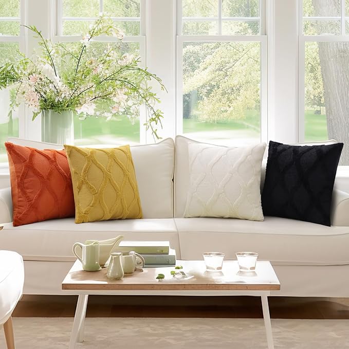 decorUhome Spring Throw Pillow Covers 20x20 Inch Set of 2, Soft Plush Faux Fur Wool Rust Couch Pillow Covers, Decorative Neutral Pillow Cases for Bed Sofa Living Room Home Decor