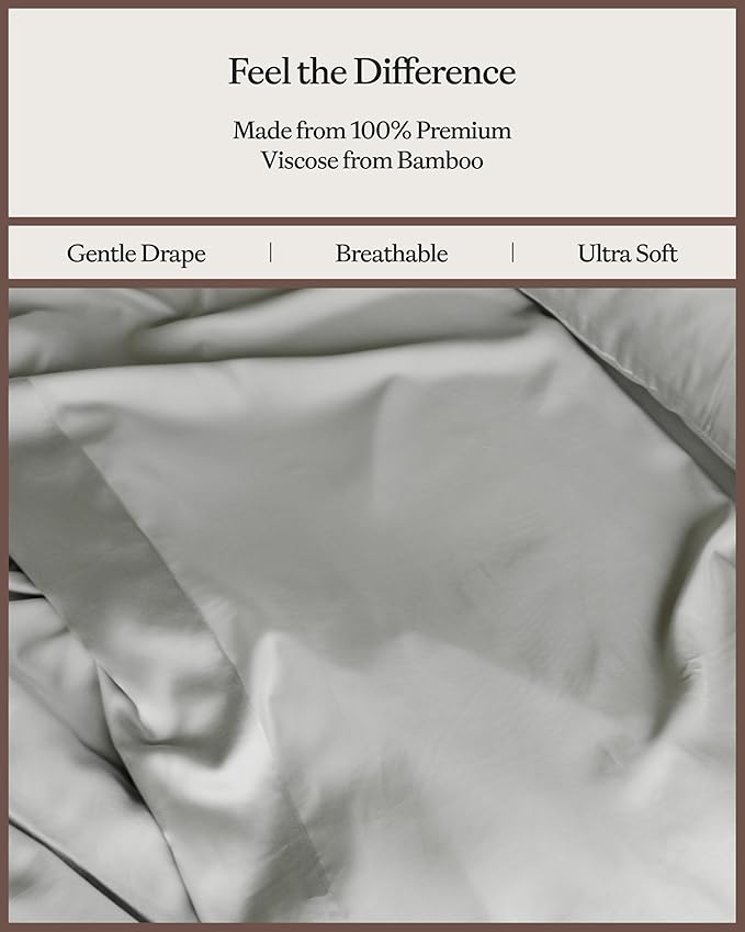 Cozy Earth Luxury Bed Sheet Set - 100% Viscose from Bamboo Fabric, Ultra-Soft & Breathable, Fits Regular & Deep Pocket Mattresses up to 20" - 4 Pieces Queen Sheet Set Gray