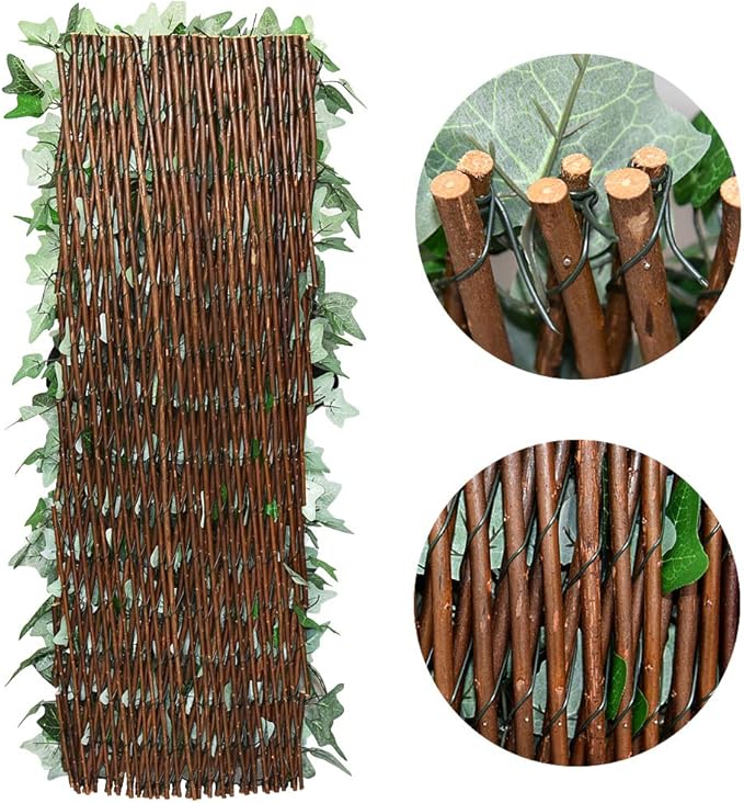 Sumery Expandable Fence Privacy Screen for Balcony Patio Outdoor,Decorative Faux Ivy Fencing Panel,Artificial Hedges (Single Sided Leaves) (4, Green-Ivy)