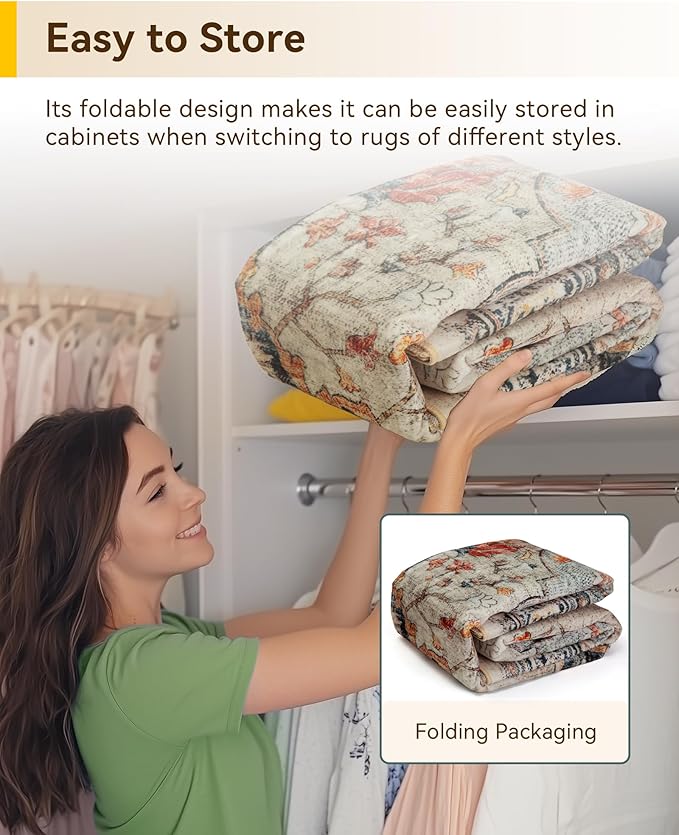 Area Rugs 3'x6' Washable Non-Slip, Floral Vintage Distress Print Pattern Medallion Carpet for Living Room Bedroom Dining Room, Beige Navy Blue Orange Colorful