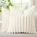 decorUhome Faux Fur Spring Throw Pillow Covers 18x18 Set of 2, Decorative Soft Plush Striped Neutral Couch Pillow Covers with Velvet Back for Sofa, Bed, Living Room Home, Cream White