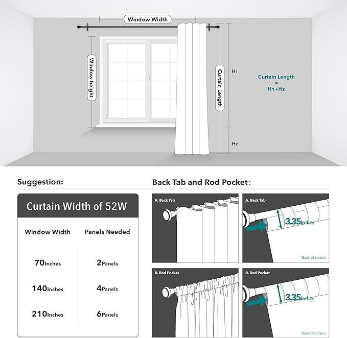 Deconovo Back Tab and Rod Pocket Curtains Blackout Shades Room Darkening Blinds Thermal Insulated Curtains for French Door 52Wx95L Inch Light Grey Set of 2
