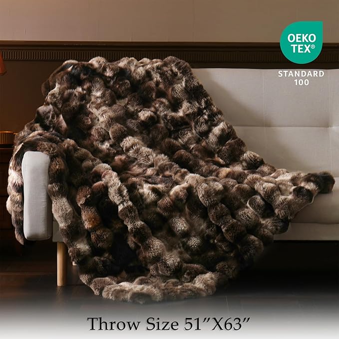 BENVWE Fluffy Faux Fur Throw Blanket for Couch, Soft Plush Thick Cozy Fuzzy Luxury Minky Bubble Blanket for Home Living Room Decor Gift for Women, Tie-dye Coffee, 50" x 60", 1100GSM