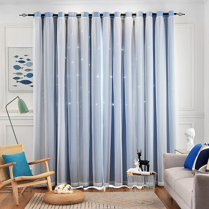 Star Curtains - Living Room & Bedroom Drapes, Blackout & Kids Curtains, 84 Inch Long, 2 Panels Set, Blue, 52 X 84 Inches